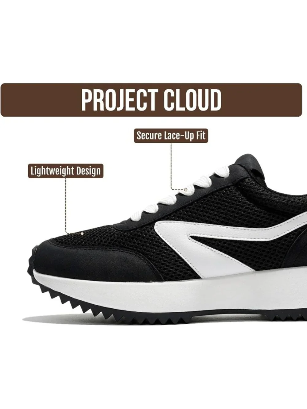 Womens Serena-black Project Cloud Sneakers Memory Foam Lightweight Lace Up Shoes